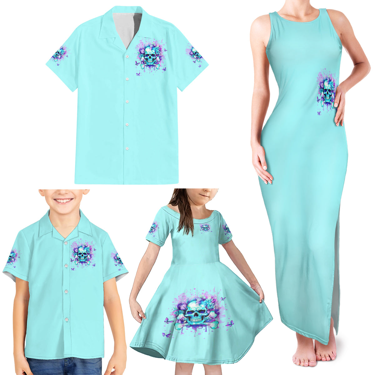 Flower Skull Family Matching Tank Maxi Dress and Hawaiian Shirt I'm A Bitch With A Low Bullshiit Tolrange Don't Try Me - Wonder Print Shop