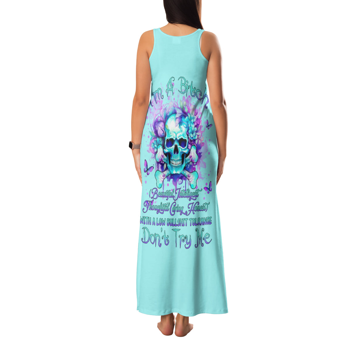 Flower Skull Family Matching Tank Maxi Dress and Hawaiian Shirt I'm A Bitch With A Low Bullshiit Tolrange Don't Try Me - Wonder Print Shop