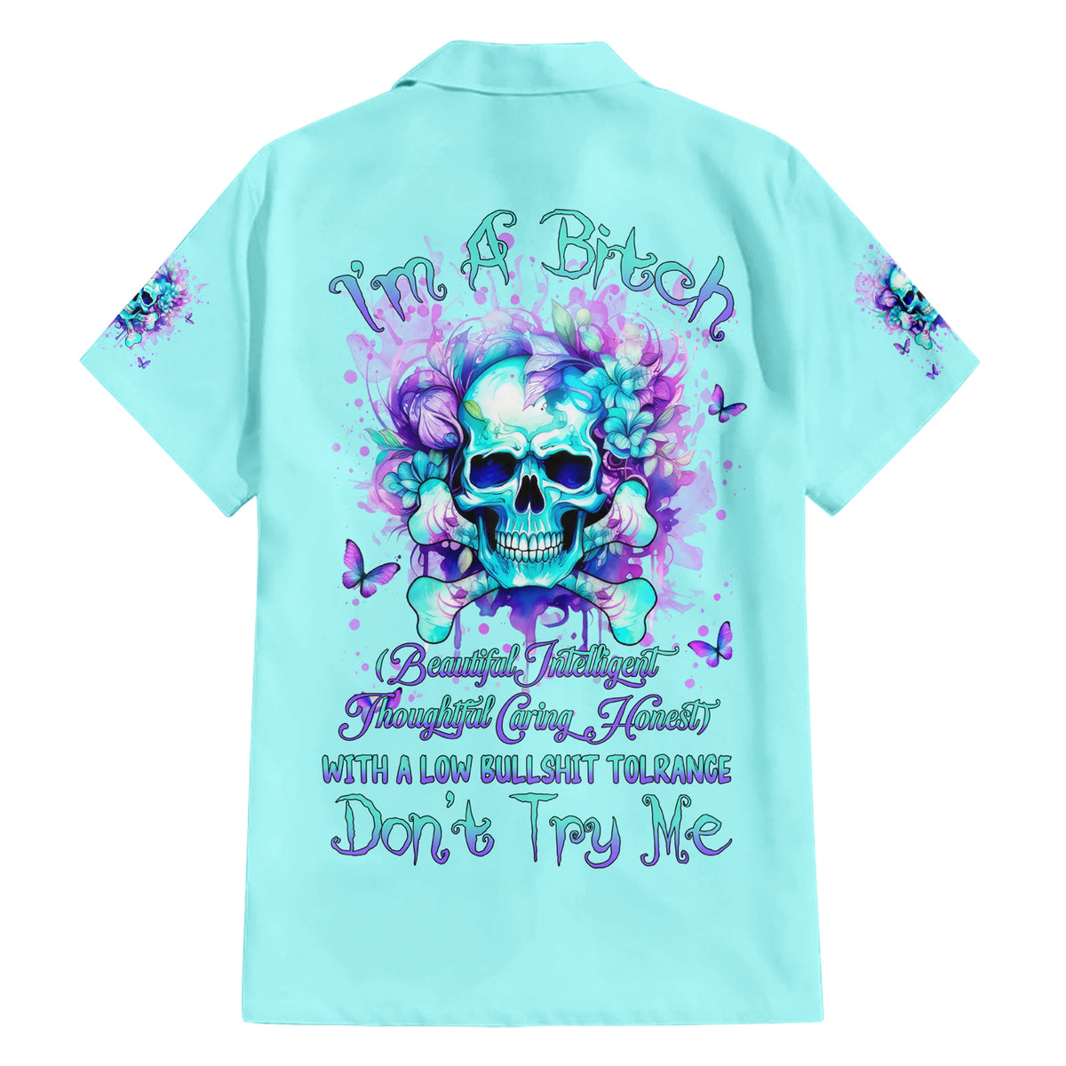 Flower Skull Hawaiian Shirt I'm A Bitch With A Low Bullshiit Tolrange Don't Try Me - Wonder Print Shop