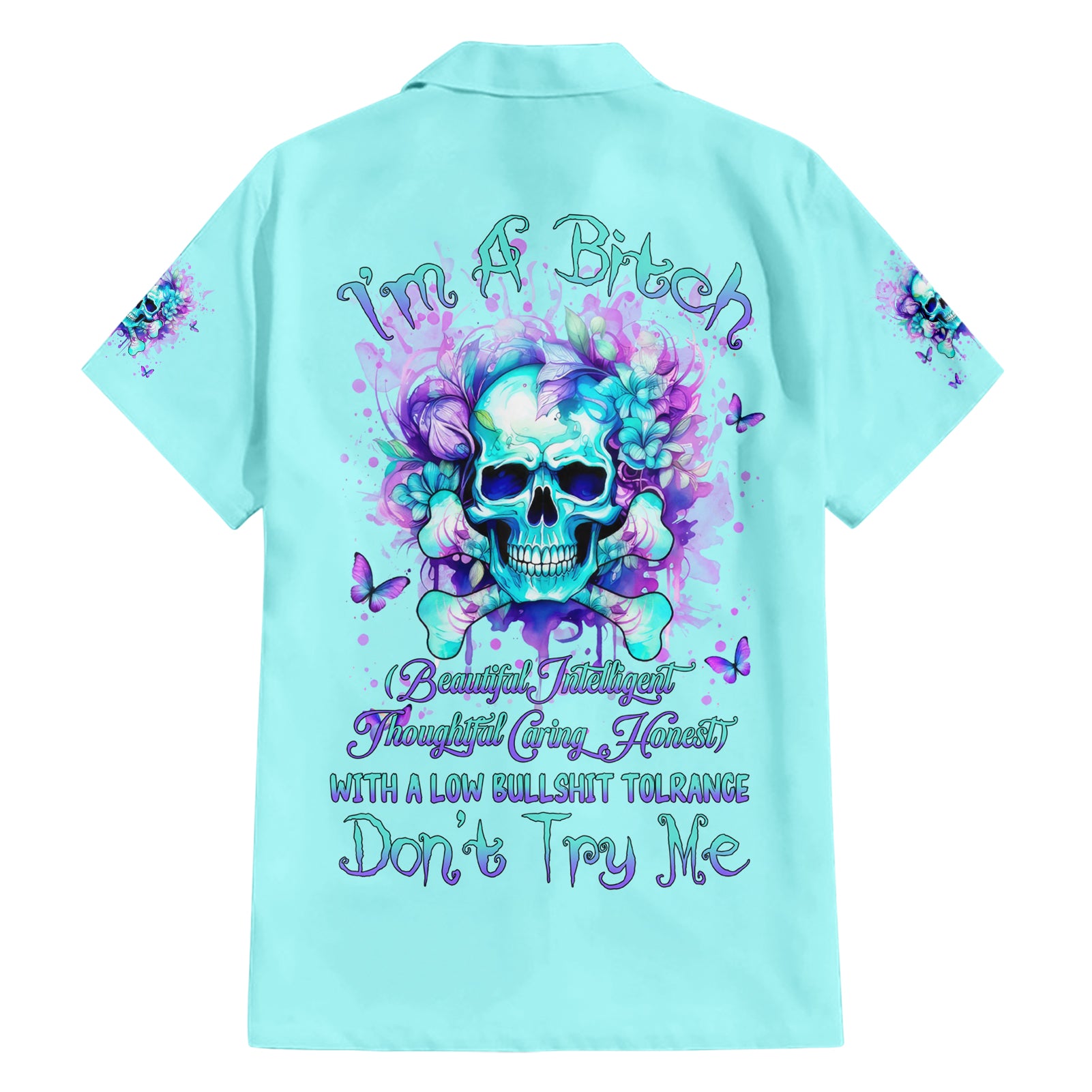 Flower Skull Hawaiian Shirt I'm A Bitch With A Low Bullshiit Tolrange Don't Try Me - Wonder Print Shop