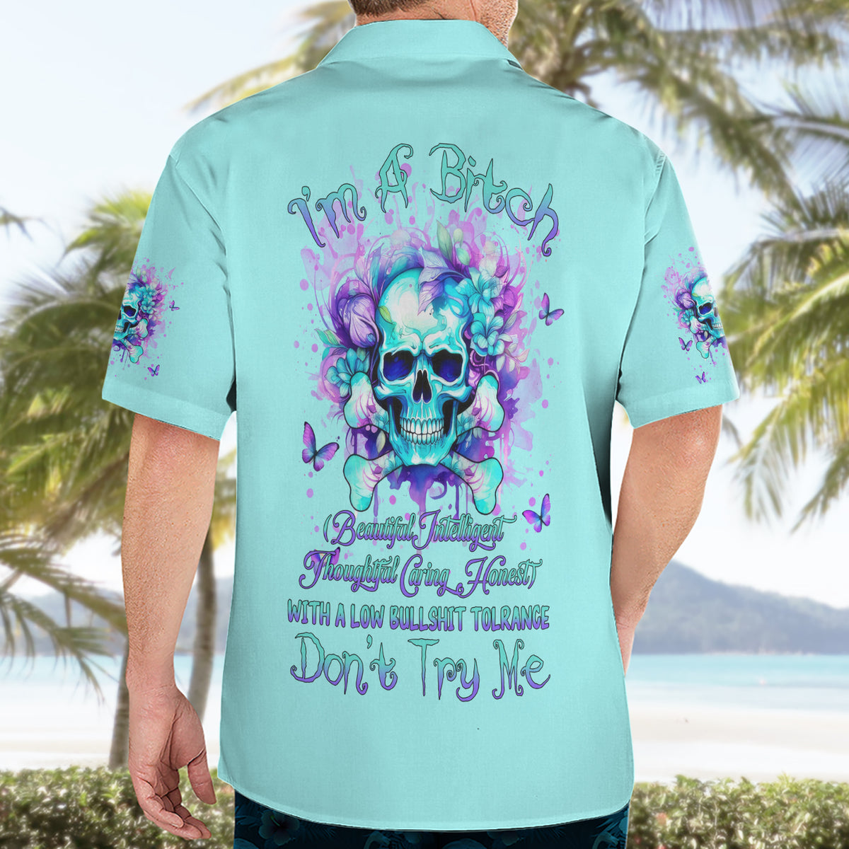 Flower Skull Hawaiian Shirt I'm A Bitch With A Low Bullshiit Tolrange Don't Try Me - Wonder Print Shop