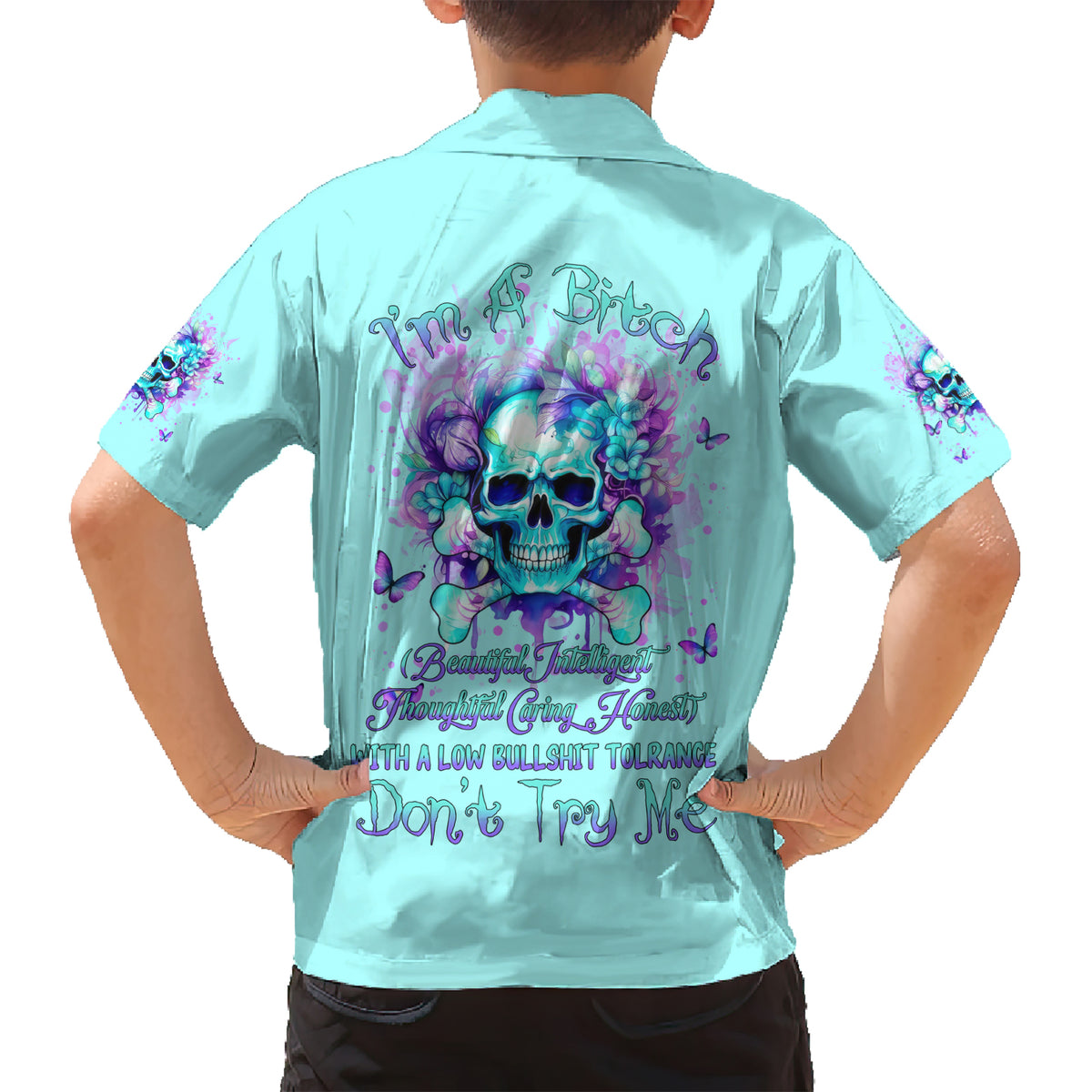 Flower Skull Hawaiian Shirt I'm A Bitch With A Low Bullshiit Tolrange Don't Try Me - Wonder Print Shop