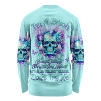 Flower Skull Long Sleeve Shirt I'm A Bitch With A Low Bullshiit Tolrange Don't Try Me - Wonder Print Shop