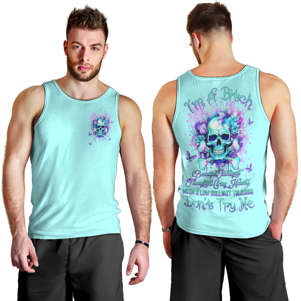 Flower Skull Men Tank Top I'm A Bitch With A Low Bullshiit Tolrange Don't Try Me - Wonder Print Shop