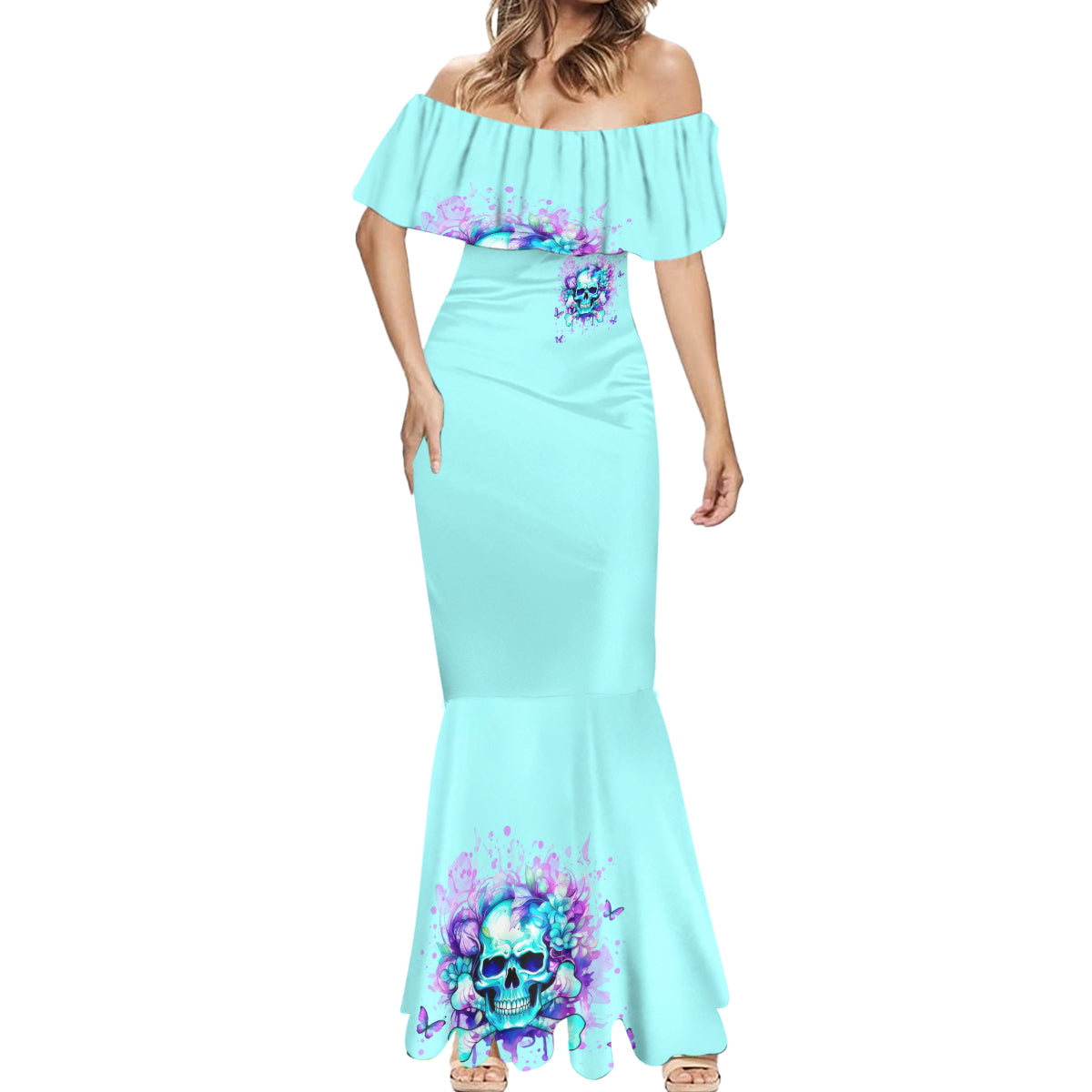 Flower Skull Mermaid Dress I'm A Bitch With A Low Bullshiit Tolrange Don't Try Me - Wonder Print Shop