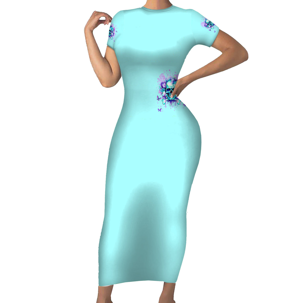 Flower Skull Short Sleeve Bodycon Dress I'm A Bitch With A Low Bullshiit Tolrange Don't Try Me - Wonder Print Shop