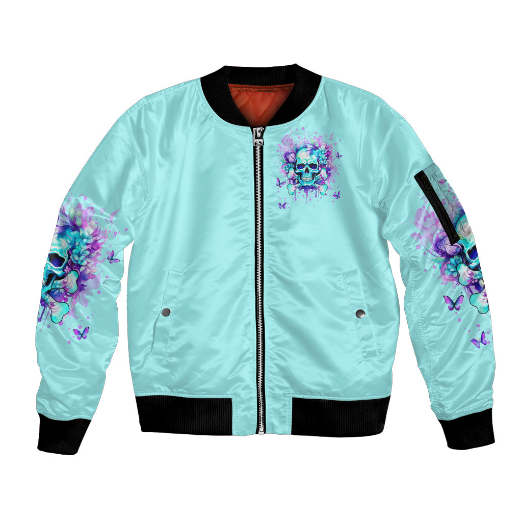 Flower Skull Sleeve Zip Bomber Jacket I'm A Bitch With A Low Bullshiit Tolrange Don't Try Me - Wonder Print Shop