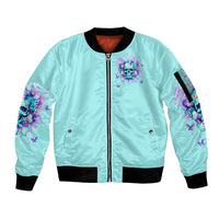 Flower Skull Sleeve Zip Bomber Jacket I'm A Bitch With A Low Bullshiit Tolrange Don't Try Me - Wonder Print Shop