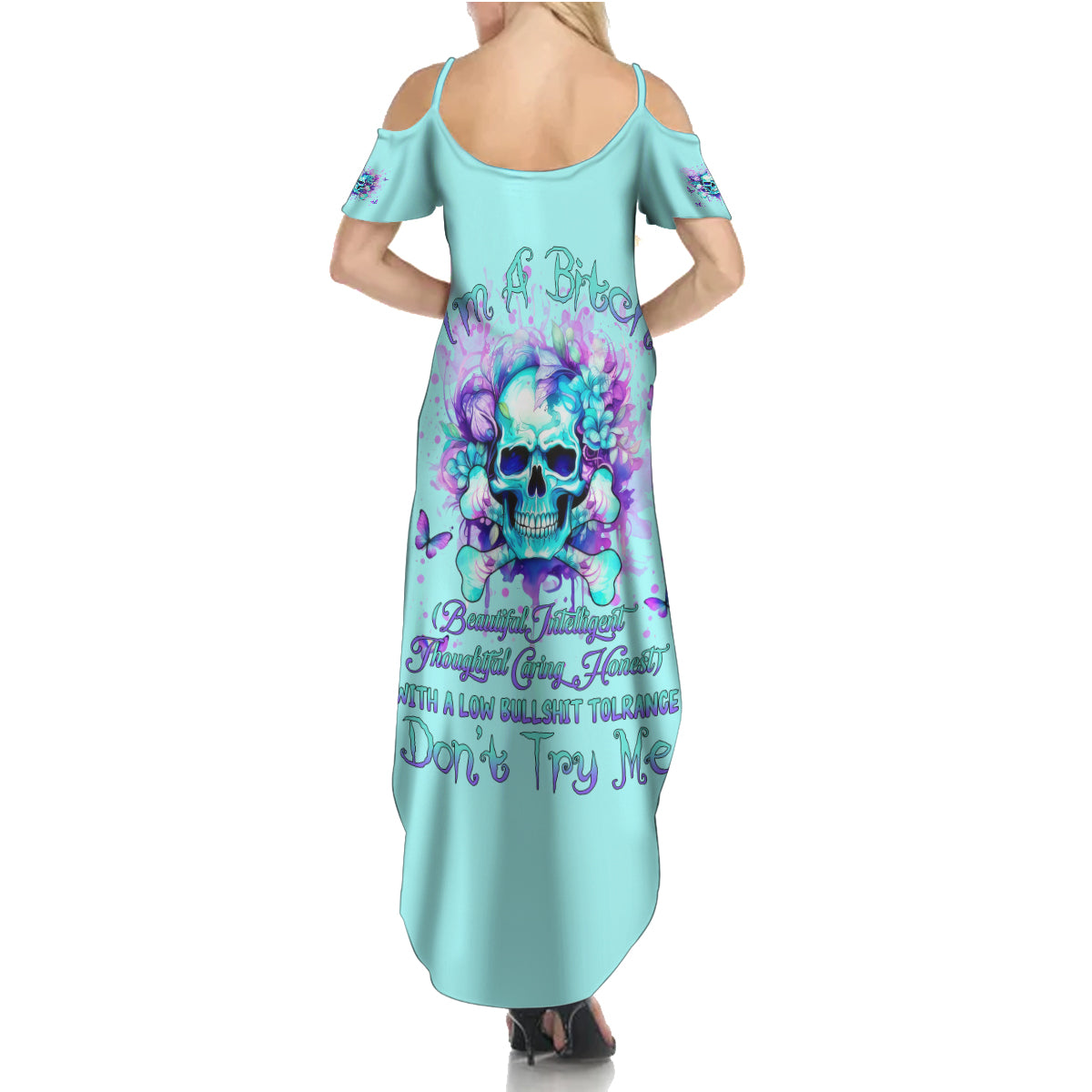 Flower Skull Summer Maxi Dress I'm A Bitch With A Low Bullshiit Tolrange Don't Try Me - Wonder Print Shop