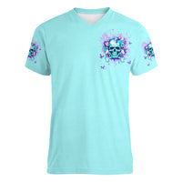 Flower Skull Women V Neck T Shirt I'm A Bitch With A Low Bullshiit Tolrange Don't Try Me - Wonder Print Shop