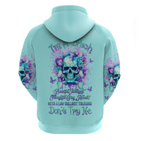 Flower Skull Zip Hoodie I'm A Bitch With A Low Bullshiit Tolrange Don't Try Me - Wonder Print Shop