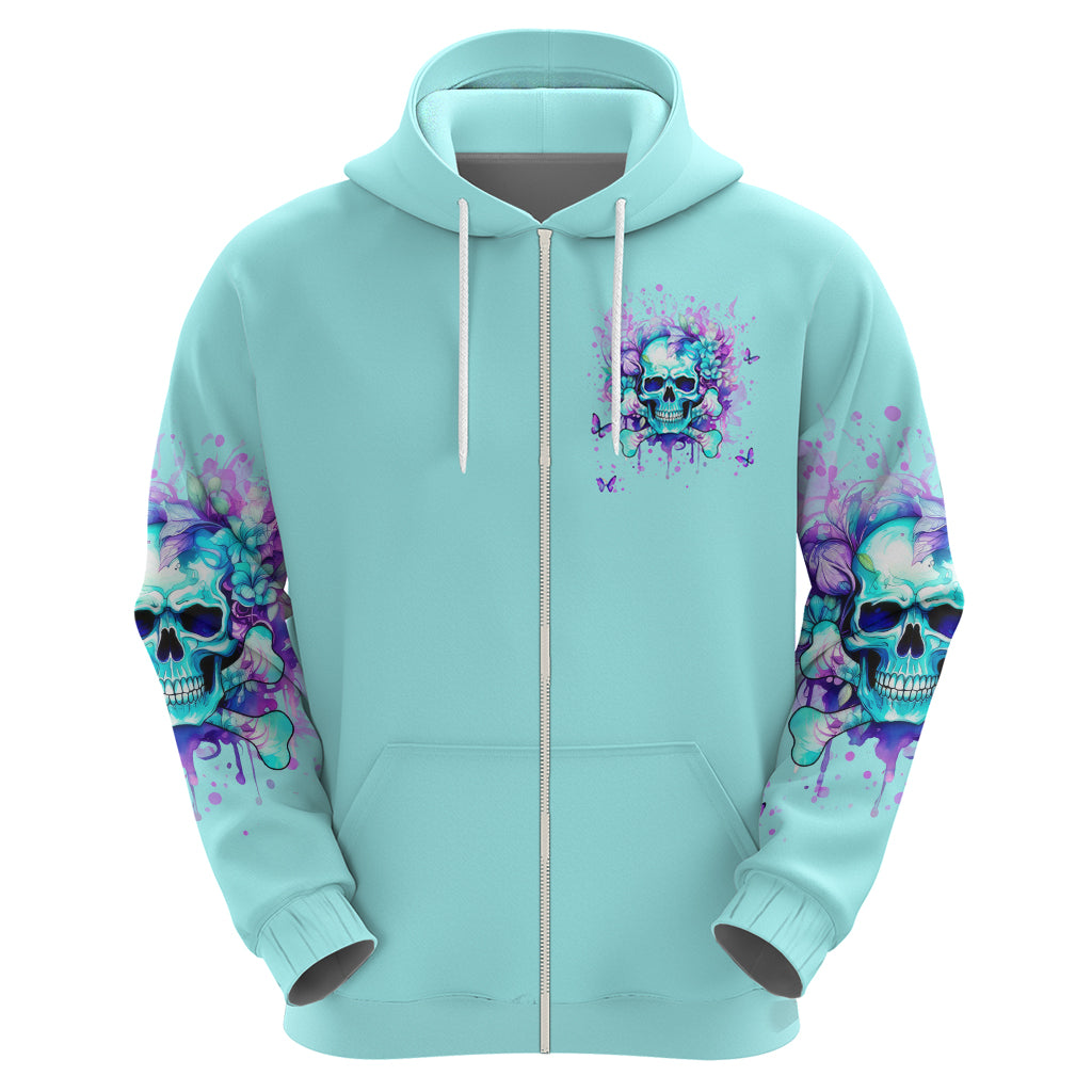 Flower Skull Zip Hoodie I'm A Bitch With A Low Bullshiit Tolrange Don't Try Me - Wonder Print Shop