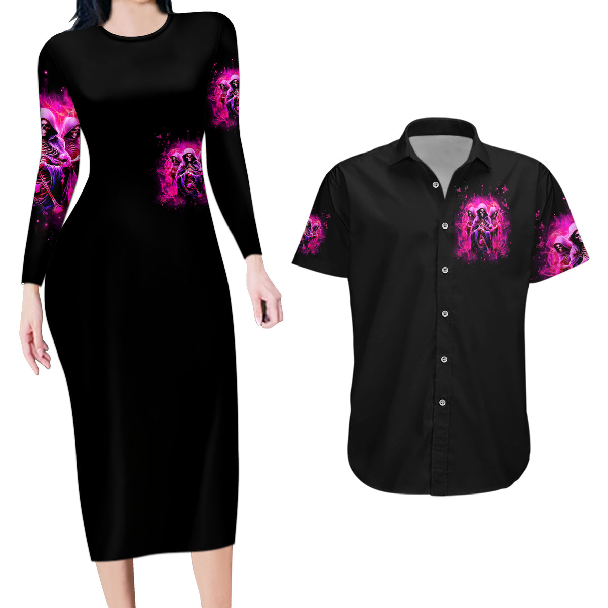 Witch Skull Couples Matching Long Sleeve Bodycon Dress and Hawaiian Shirt Don't Try To Figure Me Out I'm A Special Kind Of Twisted - Wonder Print Shop