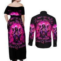 Witch Skull Couples Matching Off Shoulder Maxi Dress and Long Sleeve Button Shirt Don't Try To Figure Me Out I'm A Special Kind Of Twisted - Wonder Print Shop