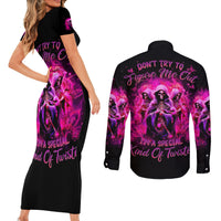 Witch Skull Couples Matching Short Sleeve Bodycon Dress and Long Sleeve Button Shirt Don't Try To Figure Me Out I'm A Special Kind Of Twisted - Wonder Print Shop