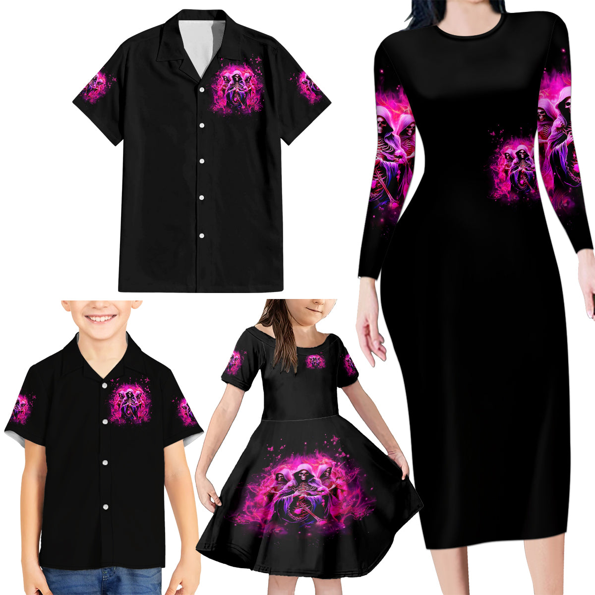 Witch Skull Family Matching Long Sleeve Bodycon Dress and Hawaiian Shirt Don't Try To Figure Me Out I'm A Special Kind Of Twisted - Wonder Print Shop