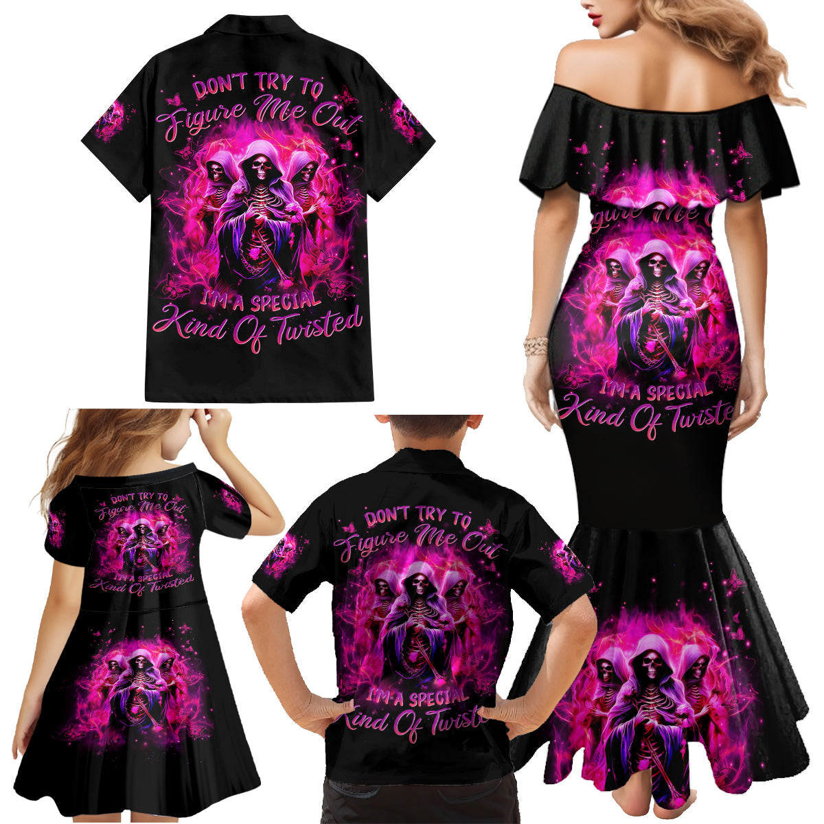 Witch Skull Family Matching Mermaid Dress and Hawaiian Shirt Don't Try To Figure Me Out I'm A Special Kind Of Twisted - Wonder Print Shop