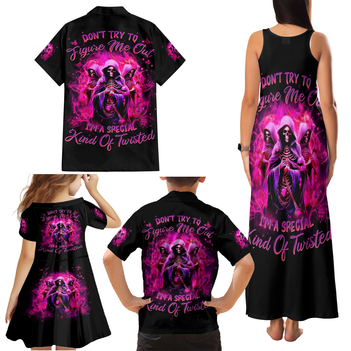 Witch Skull Family Matching Tank Maxi Dress and Hawaiian Shirt Don't Try To Figure Me Out I'm A Special Kind Of Twisted - Wonder Print Shop