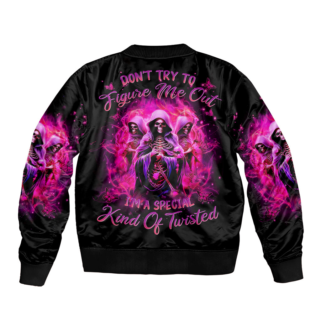Witch Skull Sleeve Zip Bomber Jacket Don't Try To Figure Me Out I'm A Special Kind Of Twisted - Wonder Print Shop