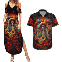 Day of Dead Skull Couples Matching Summer Maxi Dress and Hawaiian Shirt Sugar Skull Band Skeleton - Wonder Print Shop