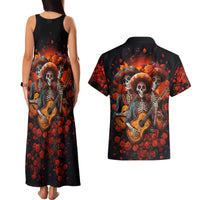 Day of Dead Skull Couples Matching Tank Maxi Dress and Hawaiian Shirt Sugar Skull Band Skeleton - Wonder Print Shop