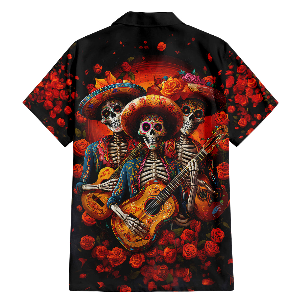 Day of Dead Skull Family Matching Long Sleeve Bodycon Dress and Hawaiian Shirt Sugar Skull Band Skeleton - Wonder Print Shop