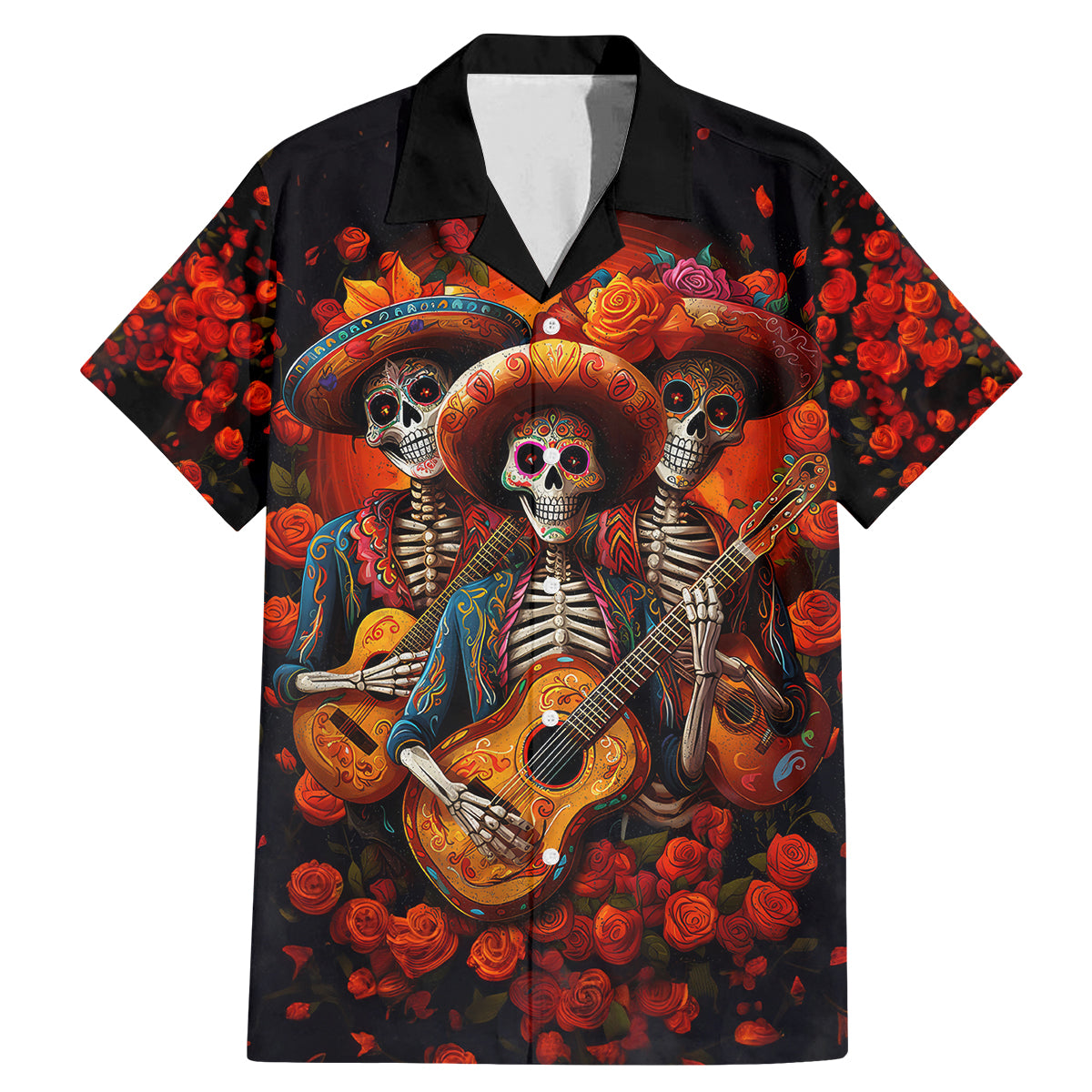 Day of Dead Skull Family Matching Mermaid Dress and Hawaiian Shirt Sugar Skull Band Skeleton - Wonder Print Shop