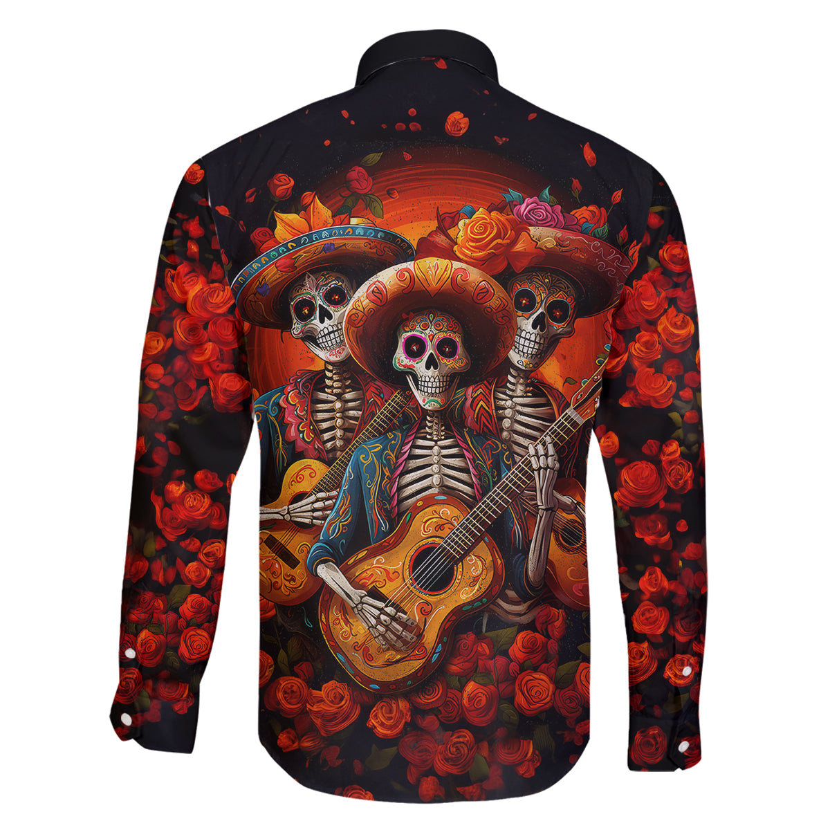 Day of Dead Skull Family Matching Off Shoulder Short Dress and Hawaiian Shirt Sugar Skull Band Skeleton - Wonder Print Shop