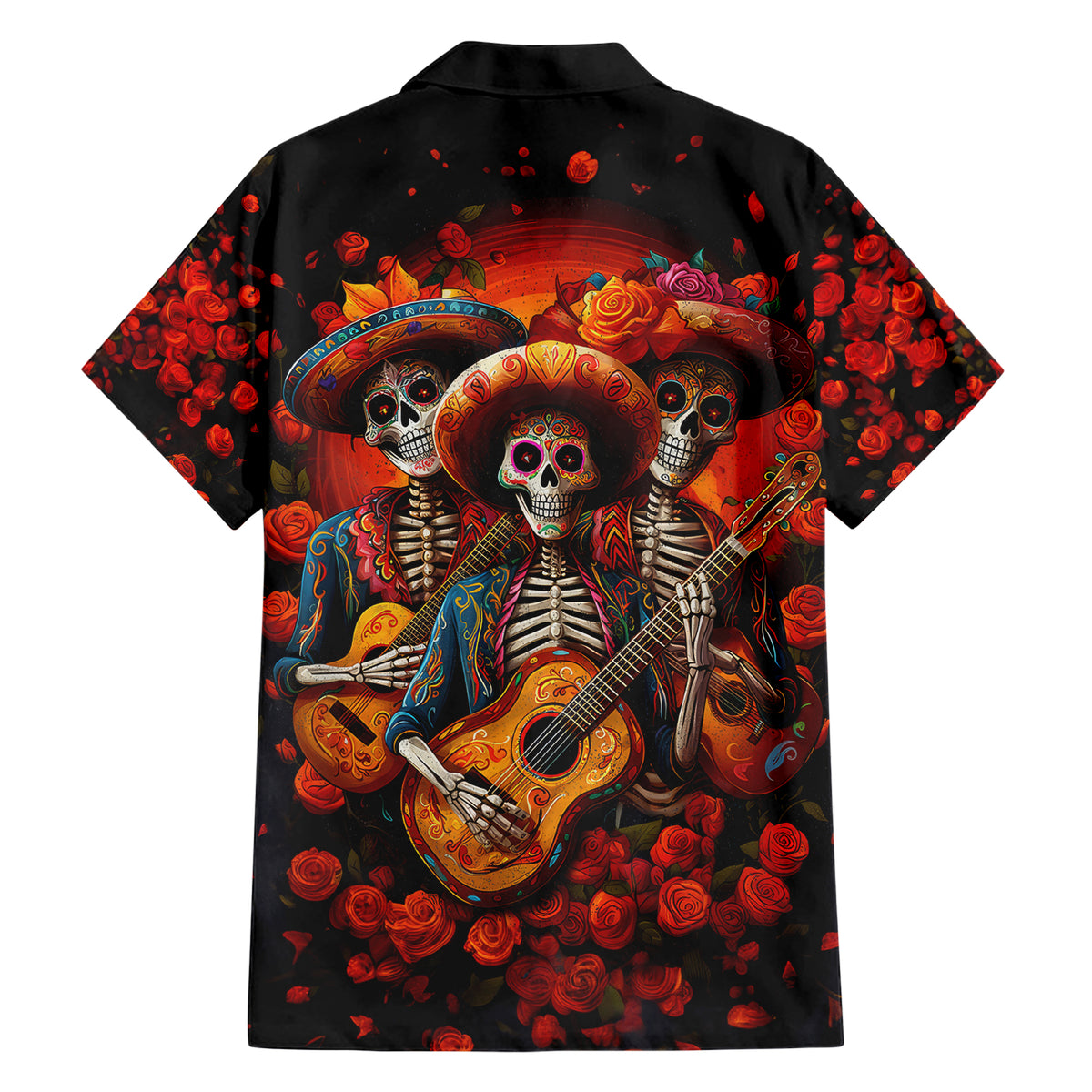 Day of Dead Skull Family Matching Short Sleeve Bodycon Dress and Hawaiian Shirt Sugar Skull Band Skeleton - Wonder Print Shop