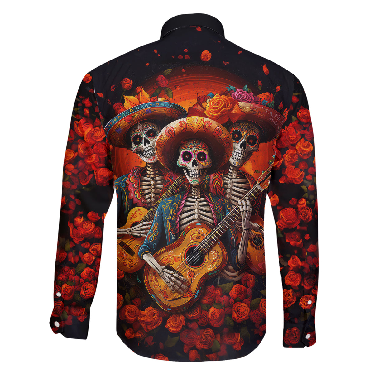 Day of Dead Skull Family Matching Short Sleeve Bodycon Dress and Hawaiian Shirt Sugar Skull Band Skeleton - Wonder Print Shop