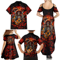 Day of Dead Skull Family Matching Summer Maxi Dress and Hawaiian Shirt Sugar Skull Band Skeleton - Wonder Print Shop