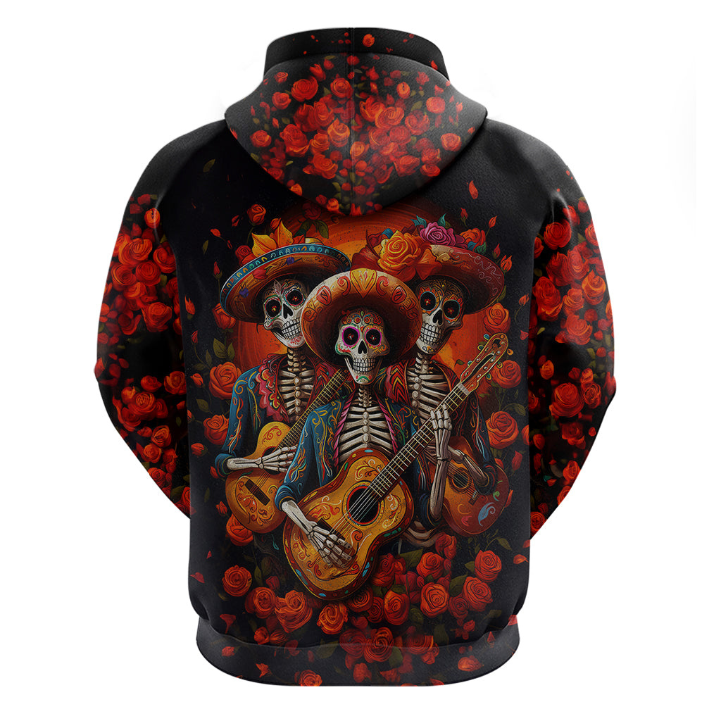 Day of Dead Skull Hoodie Sugar Skull Band Skeleton - Wonder Print Shop