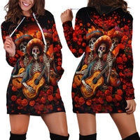 Day of Dead Skull Hoodie Dress Sugar Skull Band Skeleton - Wonder Print Shop