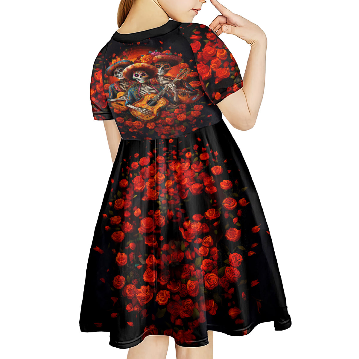 Day of Dead Skull Kid Short Sleeve Dress Sugar Skull Band Skeleton - Wonder Print Shop