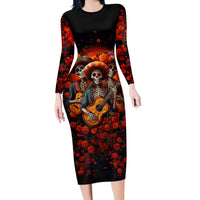 Day of Dead Skull Long Sleeve Bodycon Dress Sugar Skull Band Skeleton - Wonder Print Shop