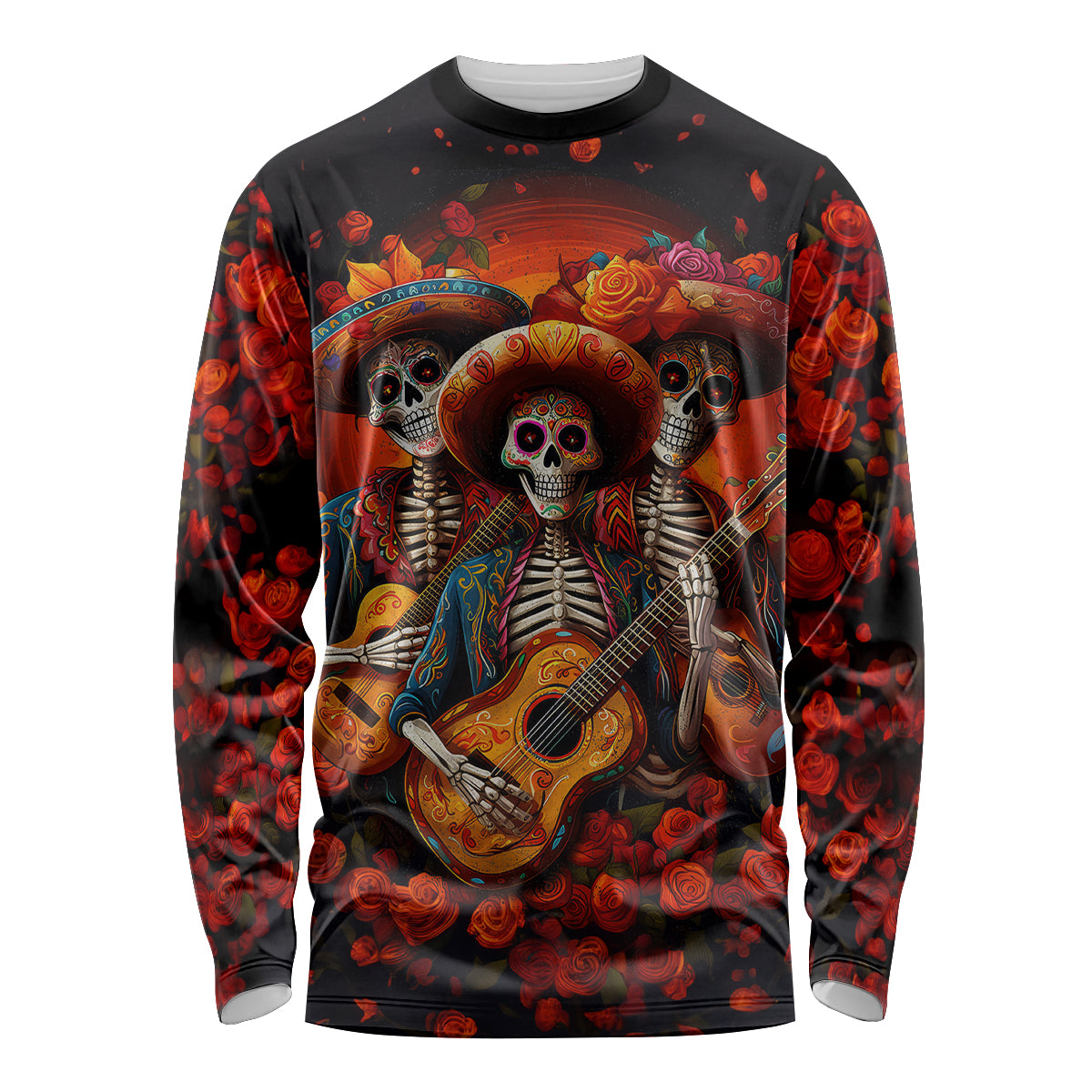 Day of Dead Skull Long Sleeve Shirt Sugar Skull Band Skeleton - Wonder Print Shop