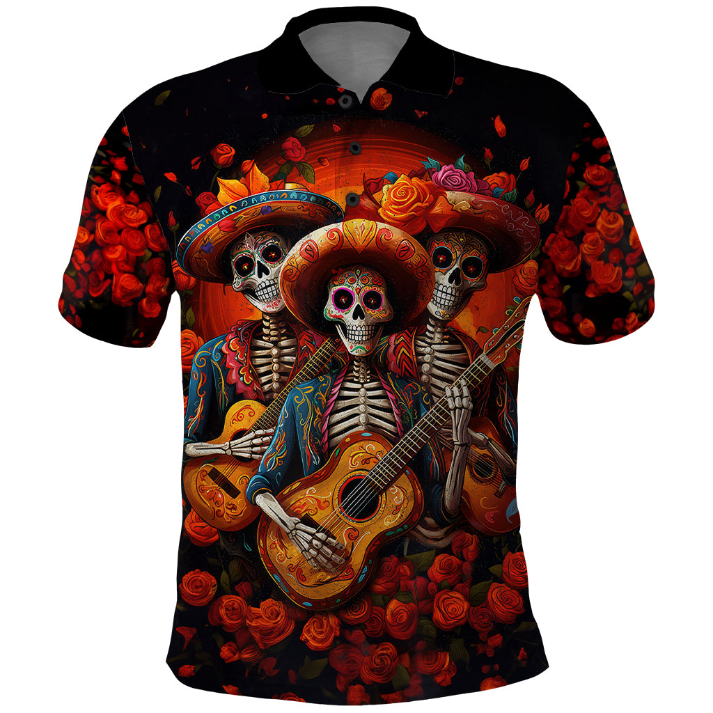 Day of Dead Skull Polo Shirt Sugar Skull Band Skeleton - Wonder Print Shop