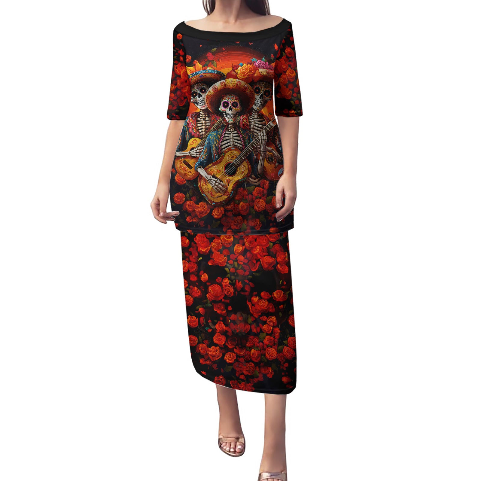 Day of Dead Skull Puletasi Sugar Skull Band Skeleton - Wonder Print Shop