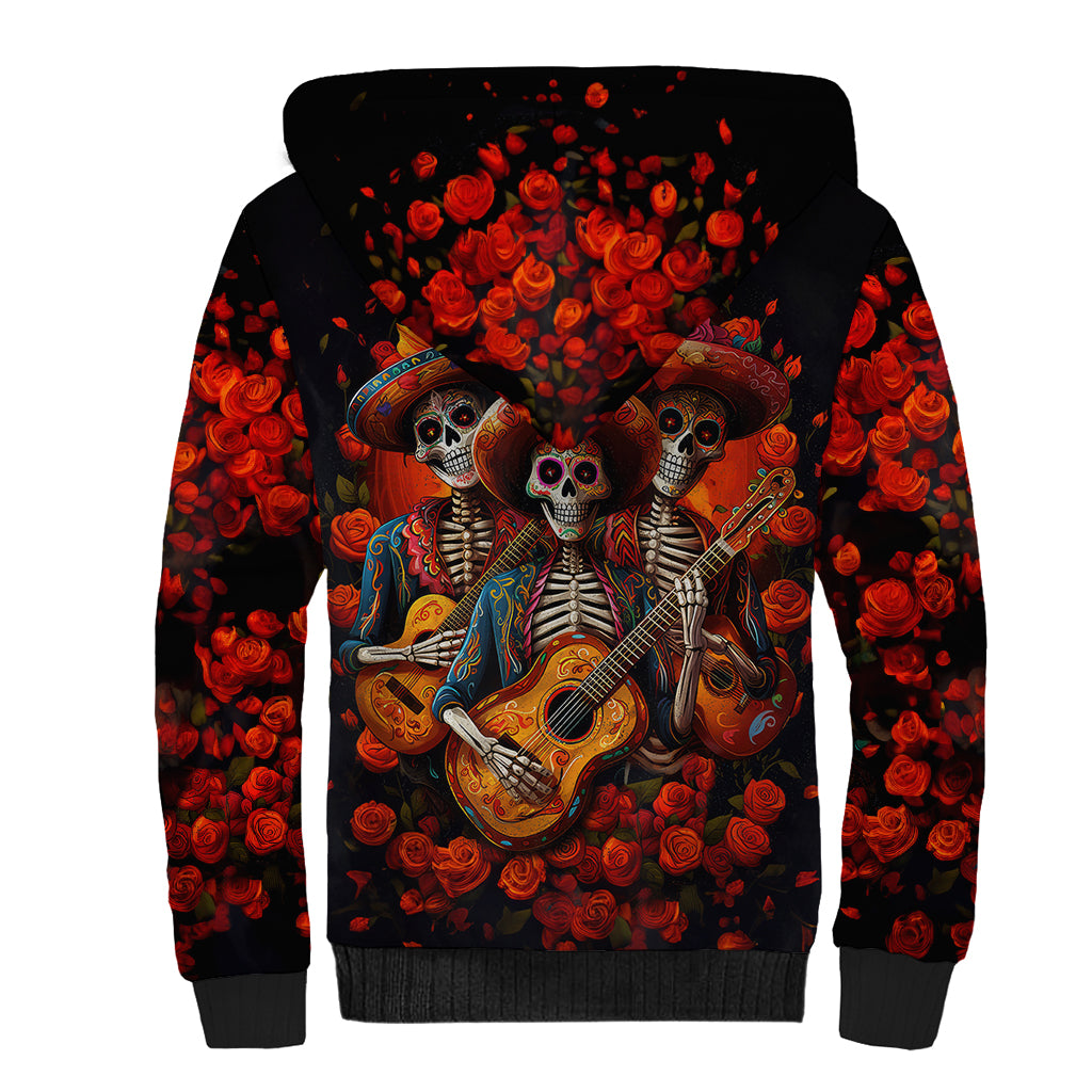 Day of Dead Skull Sherpa Hoodie Sugar Skull Band Skeleton - Wonder Print Shop