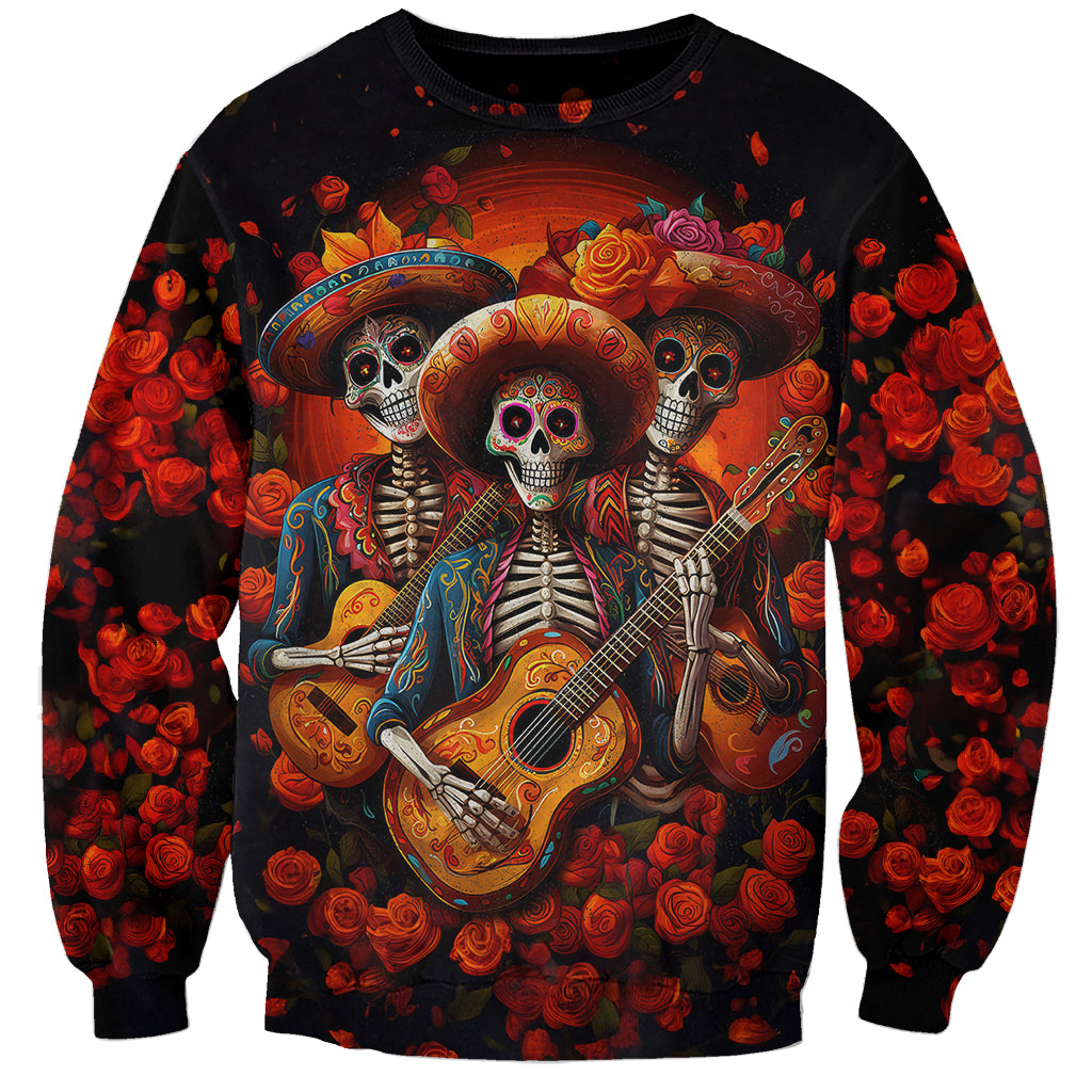 Day of Dead Skull Sweatshirt Sugar Skull Band Skeleton - Wonder Print Shop