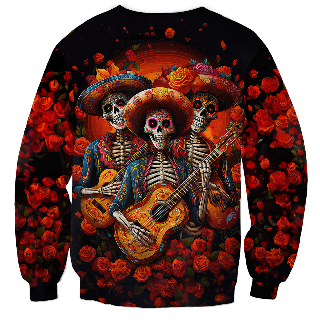 Day of Dead Skull Sweatshirt Sugar Skull Band Skeleton - Wonder Print Shop