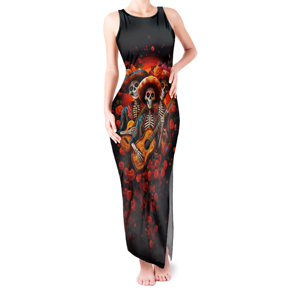 Day of Dead Skull Tank Maxi Dress Sugar Skull Band Skeleton - Wonder Print Shop