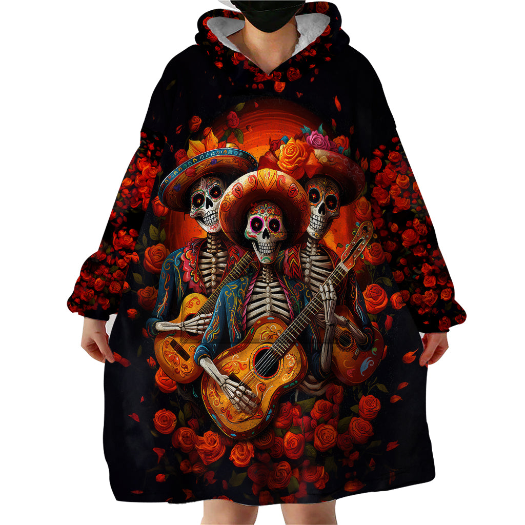 Day of Dead Skull Wearable Blanket Hoodie Sugar Skull Band Skeleton - Wonder Print Shop