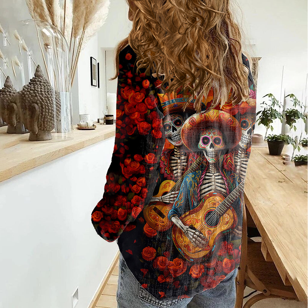 Day of Dead Skull Women Casual Shirt Sugar Skull Band Skeleton - Wonder Print Shop