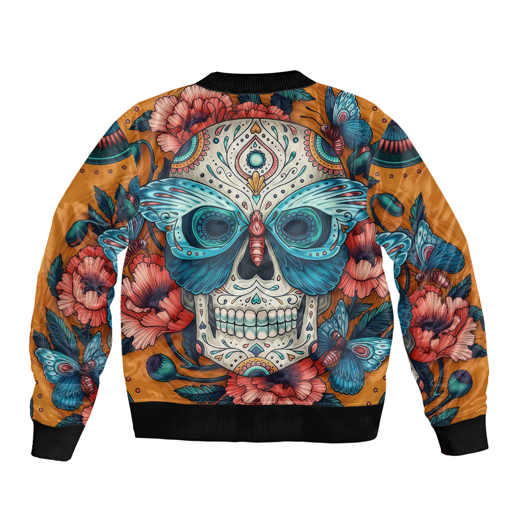 Day of Dead Skull Bomber Jacket Sugar Skull Butterfly - Wonder Print Shop