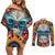 Day of Dead Skull Couples Matching Off Shoulder Short Dress and Long Sleeve Button Shirt Sugar Skull Butterfly - Wonder Print Shop