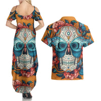 Day of Dead Skull Couples Matching Summer Maxi Dress and Hawaiian Shirt Sugar Skull Butterfly - Wonder Print Shop