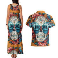 Day of Dead Skull Couples Matching Tank Maxi Dress and Hawaiian Shirt Sugar Skull Butterfly - Wonder Print Shop