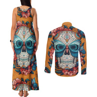 Day of Dead Skull Couples Matching Tank Maxi Dress and Long Sleeve Button Shirt Sugar Skull Butterfly - Wonder Print Shop