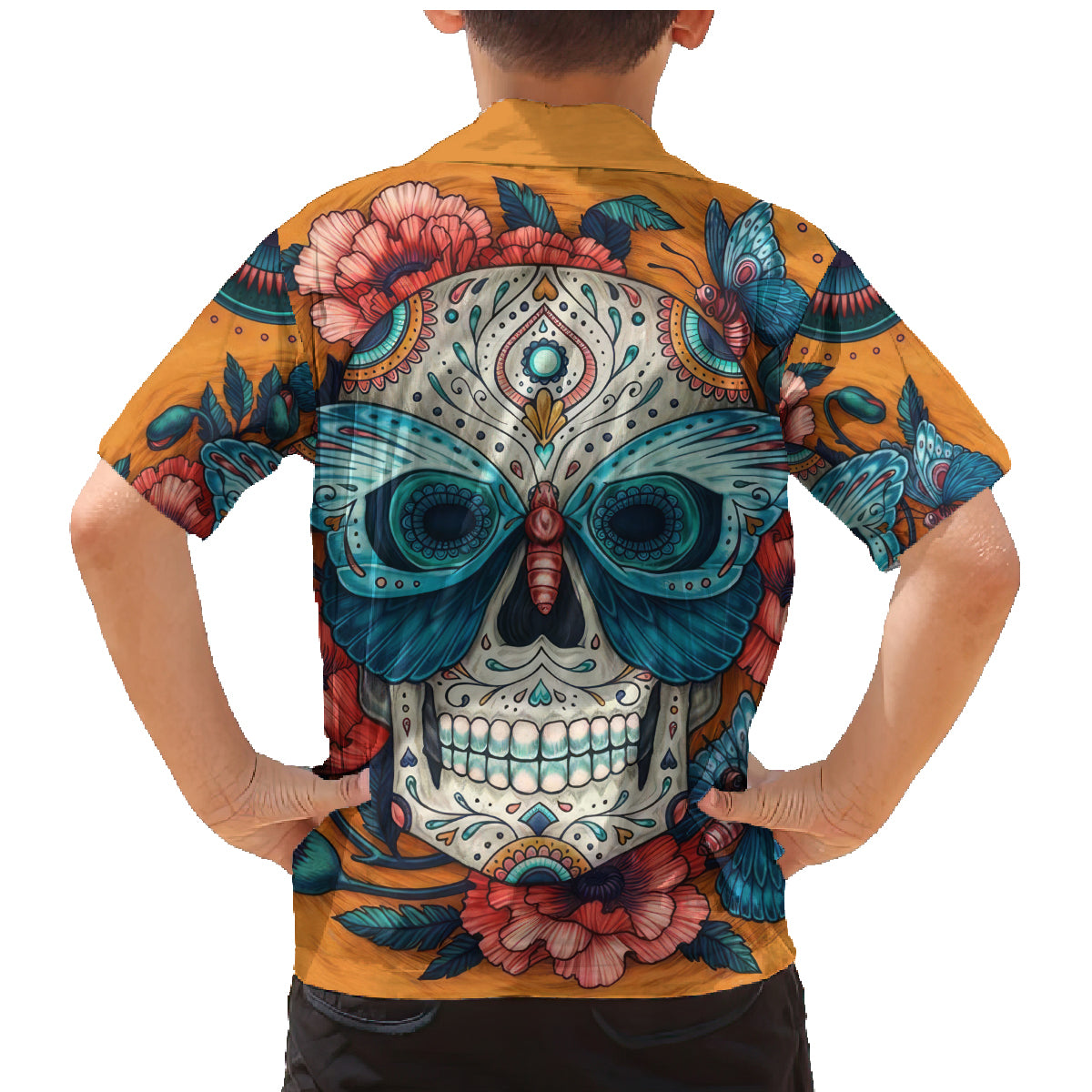 Day of Dead Skull Family Matching Mermaid Dress and Hawaiian Shirt Sugar Skull Butterfly - Wonder Print Shop